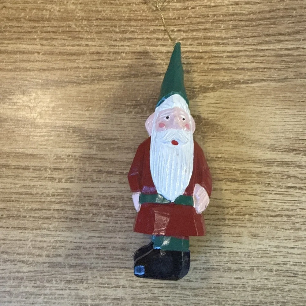 Gnome Wooden Figurine FLAW Hand Carved Red Green Coat Mythical